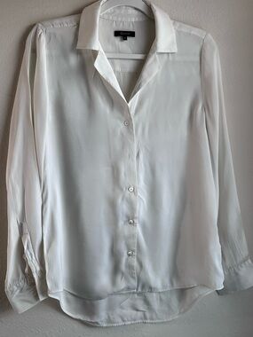 Quince White Silk-Effect Button Down Blouse